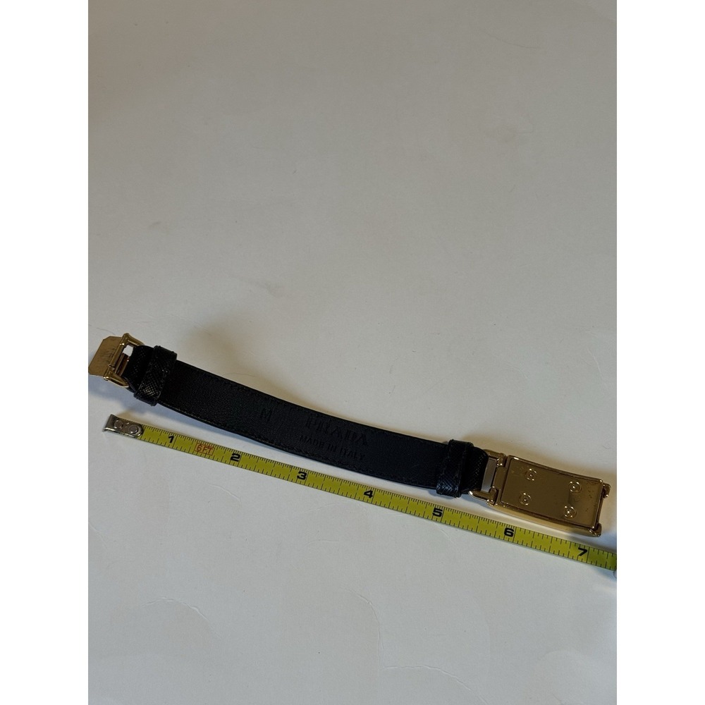 Prada Gold Plaque Bracelet Black Leather - Picture 7 of 9